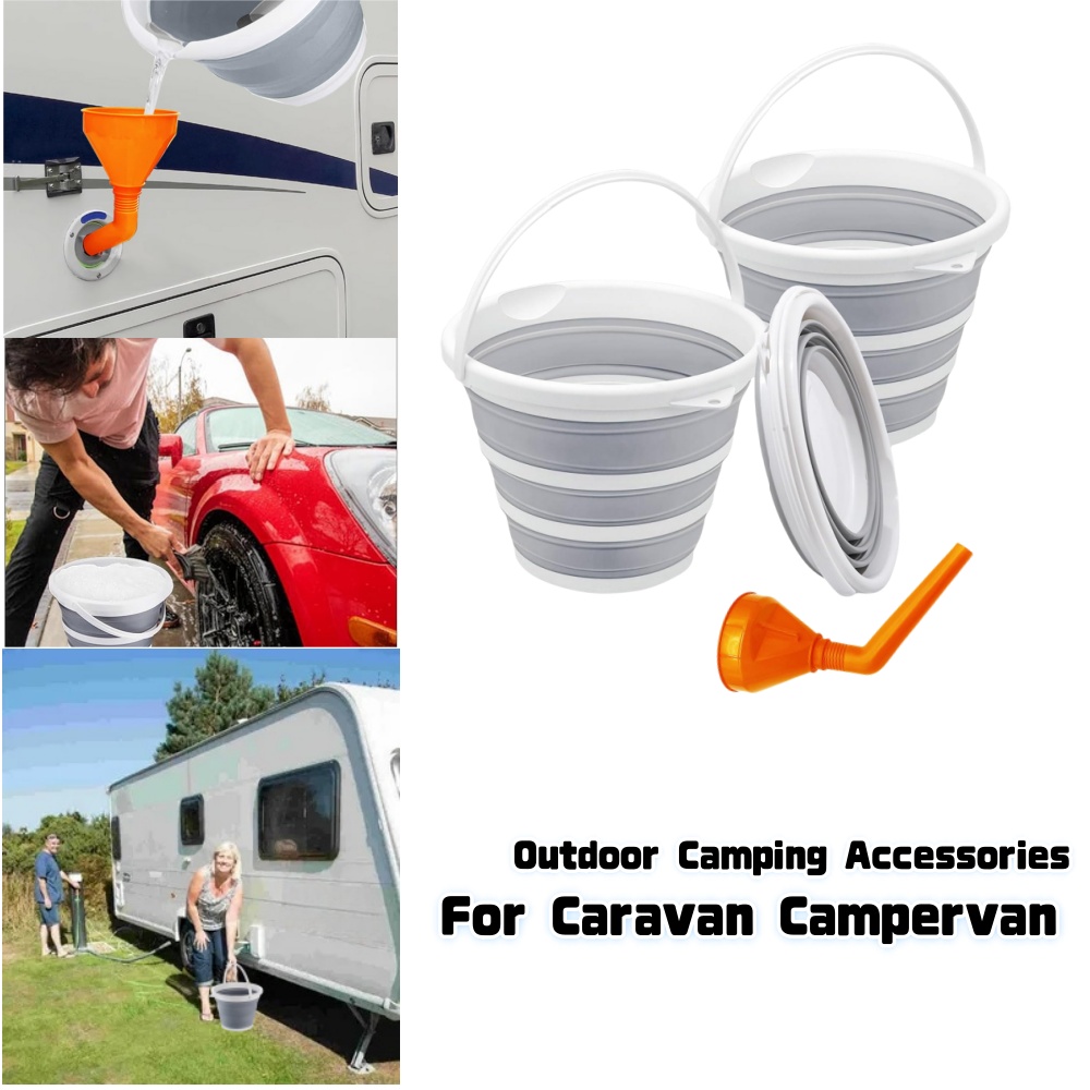 Camping - RV-Wassertrichter, Toiletten-Spültrichter, 10L, zusammenklappbarer Silikon-Eimer für