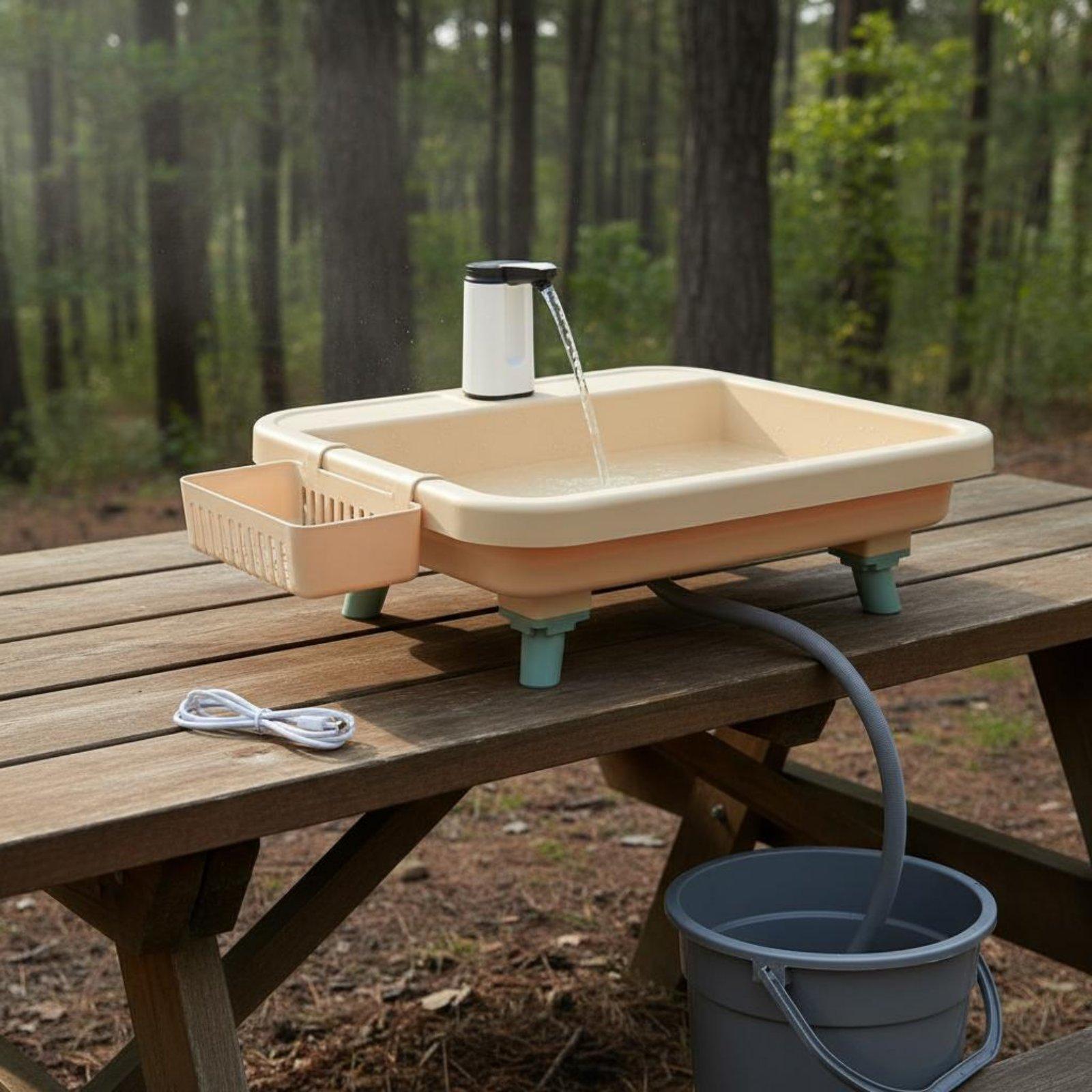 Camping - Tragbares Outdoor-Camping-Waschbecken mit elektrischer Wasserpumpe und