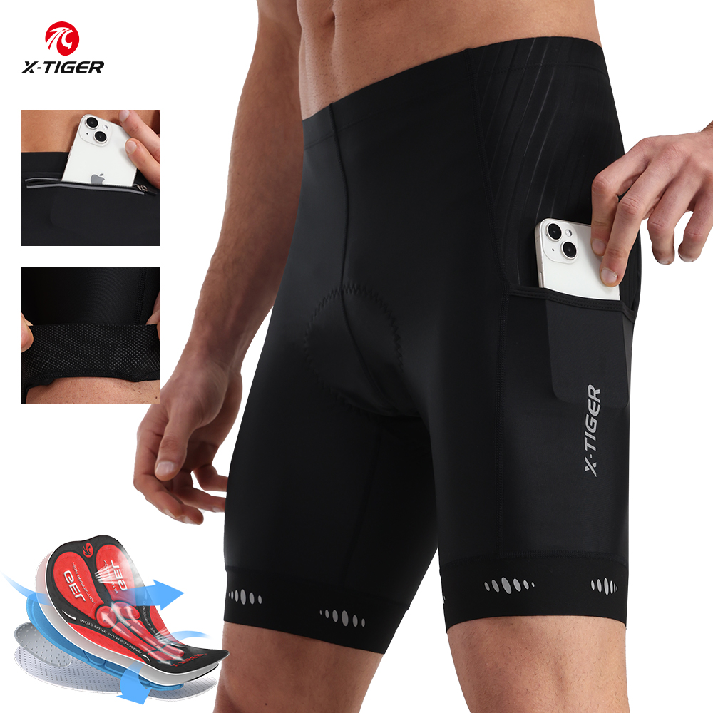 Padded Cycling Shorts 5D Gel - X-TIGER Herren-Radhose mit Gesäßtasche, 5D-Gel-gepolsterte Fahrradhose
