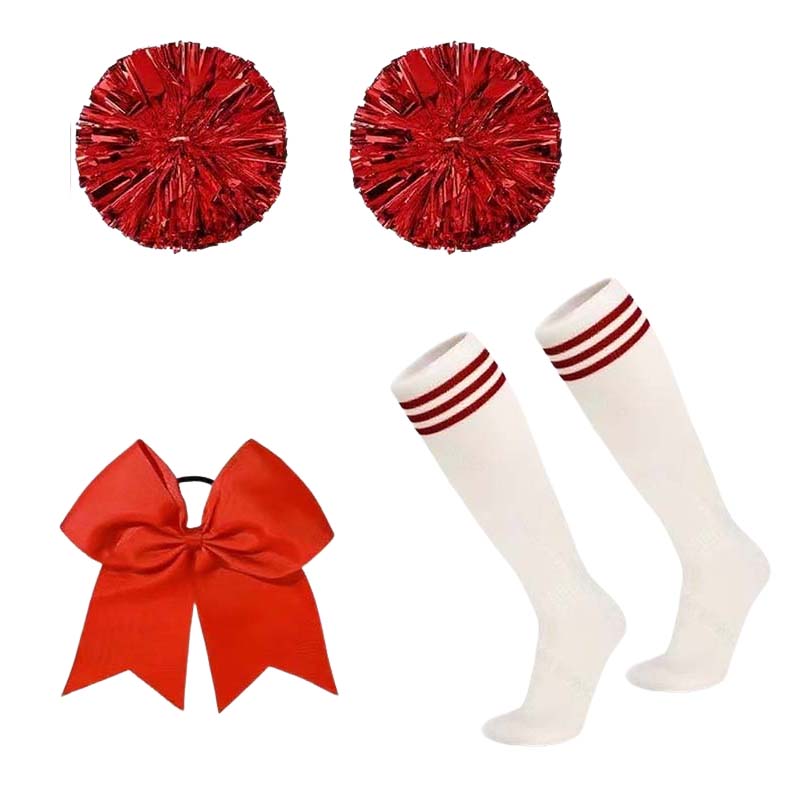 Team Sports - 4-teiliges Cheerleader-Pom-Pom-Set mit Haarschleifen und Socken,