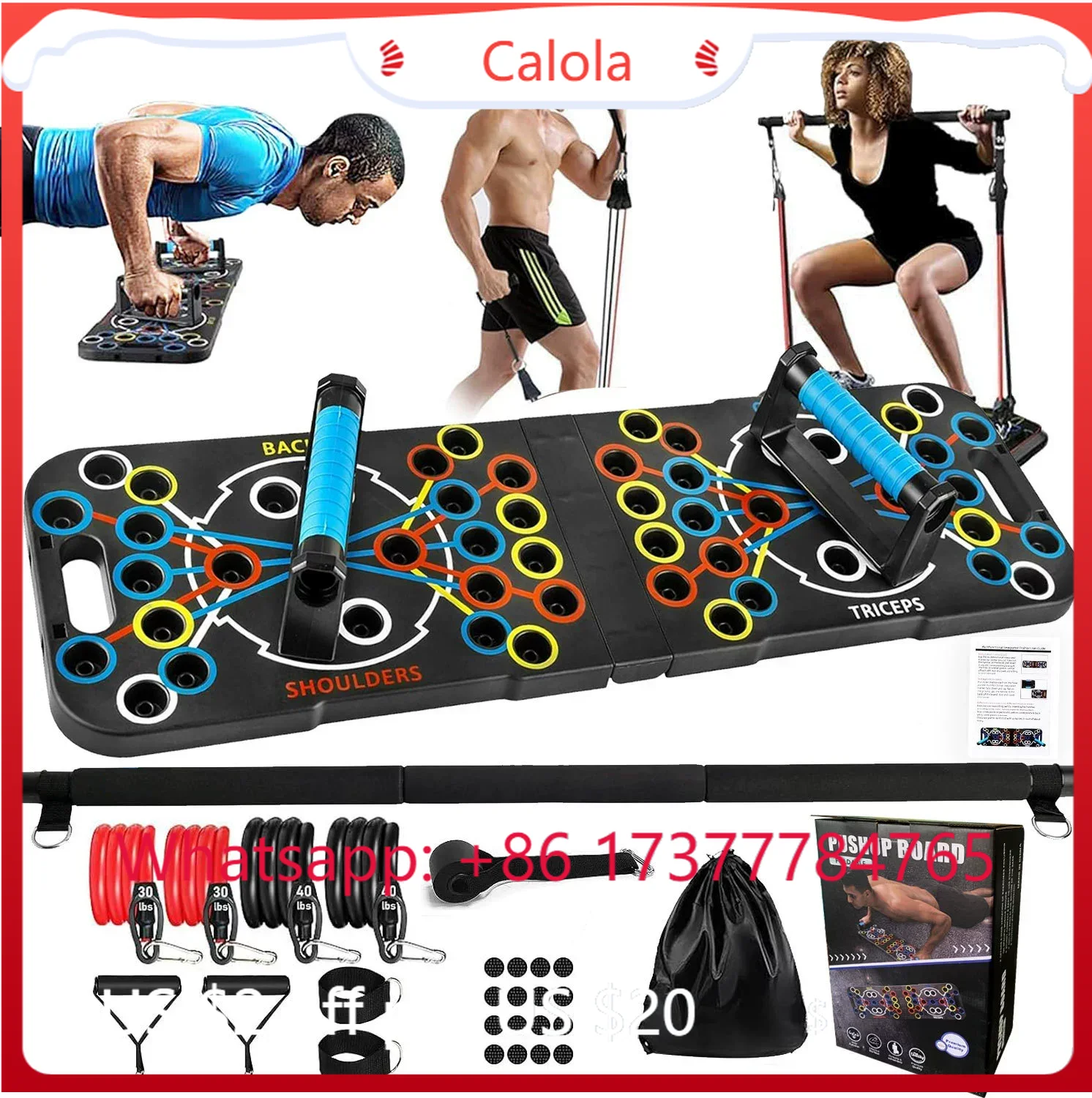 Pilates Bar Kit With Resistance Bands - Multifunktionales Push-Up-Board-Pilates-Stangen-Set mit Widerstandsbändern, vollständiges tragbares