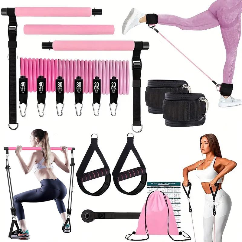 Pilates Bar Kit With Resistance Bands - Multifunktionales Pilates-Stangen-Set mit elastischen Widerstandsbändern, verstellbares