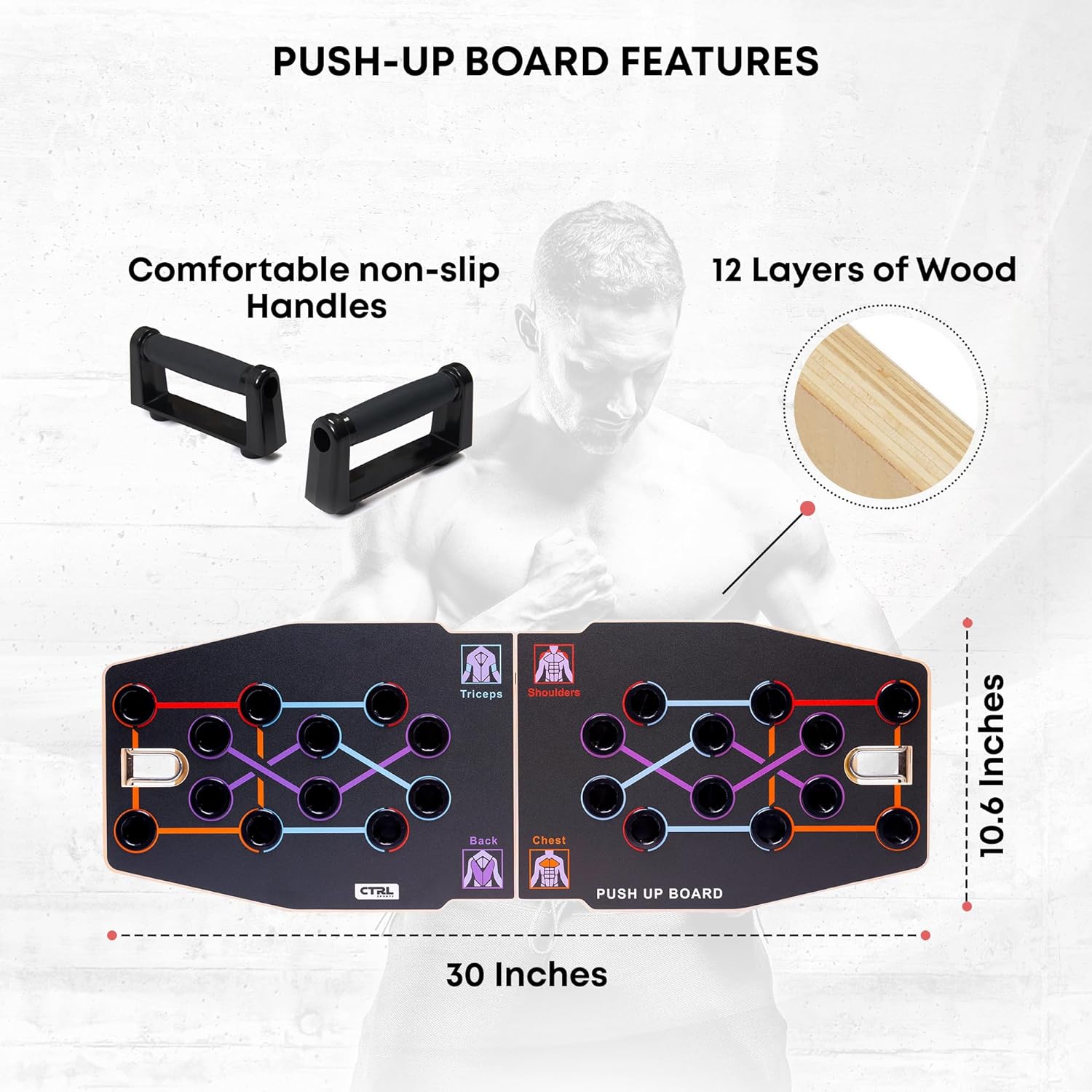 Push Up Board Foldable Multi Function - Multifunktionales, faltbares Push-up-Board aus Massivholz, Fitness-Set