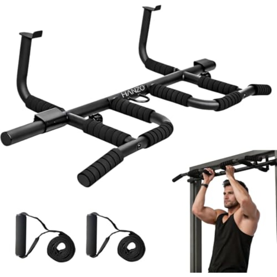 Door Pull Up Bar No Screw - Türklimmzugstange-Set mit Aufhängegurten, Multi-Grip-Klimmzugstange für das