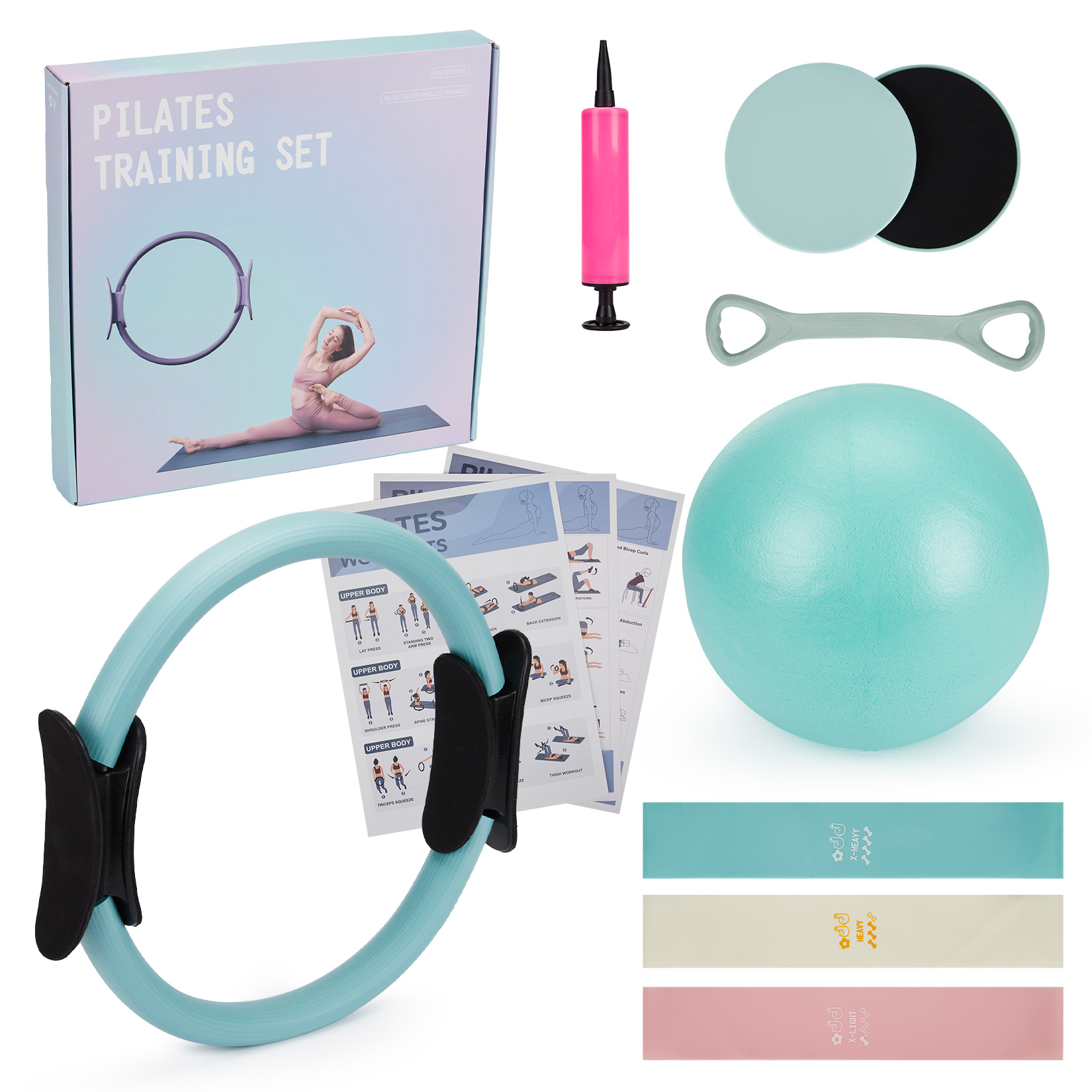 Pilates Bar Kit With Resistance Bands - Pilates-Trainingsset, 6-in-1 Pilates-Ring, Übungsball, Widerstandsbänder, Core-Slider,